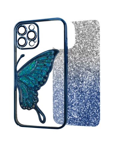 BUTTERFLY GLITTER SEMIHARD COVER CASE WITH CHROME-PLATED EDGES