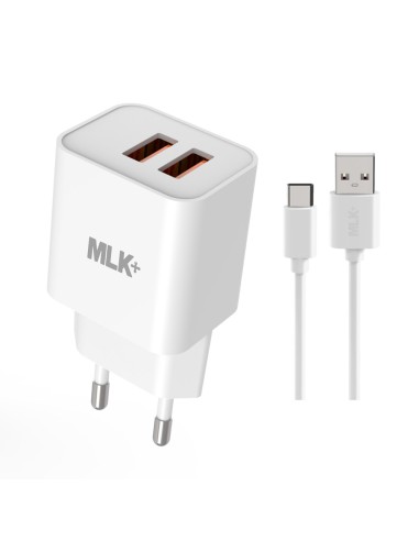 MLK+ Caricatore da rete doppia porta USB con cavo USB to Type C