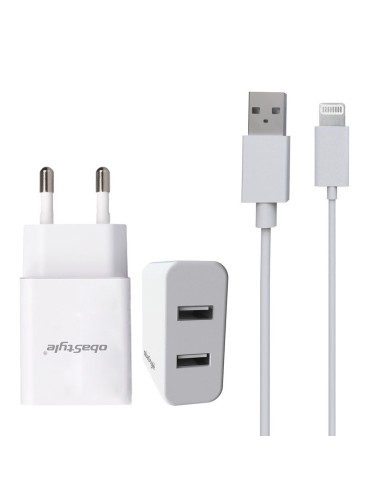 CHARGEUR UNIVERSEL USB 2.1A À DOUBLE PORT AVEC CÂBLE À 8 BROCHES