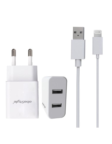 2.1A DUAL USB TRAVEL WALL CHARGER WITH 8 PIN DATA SYNC CABLE